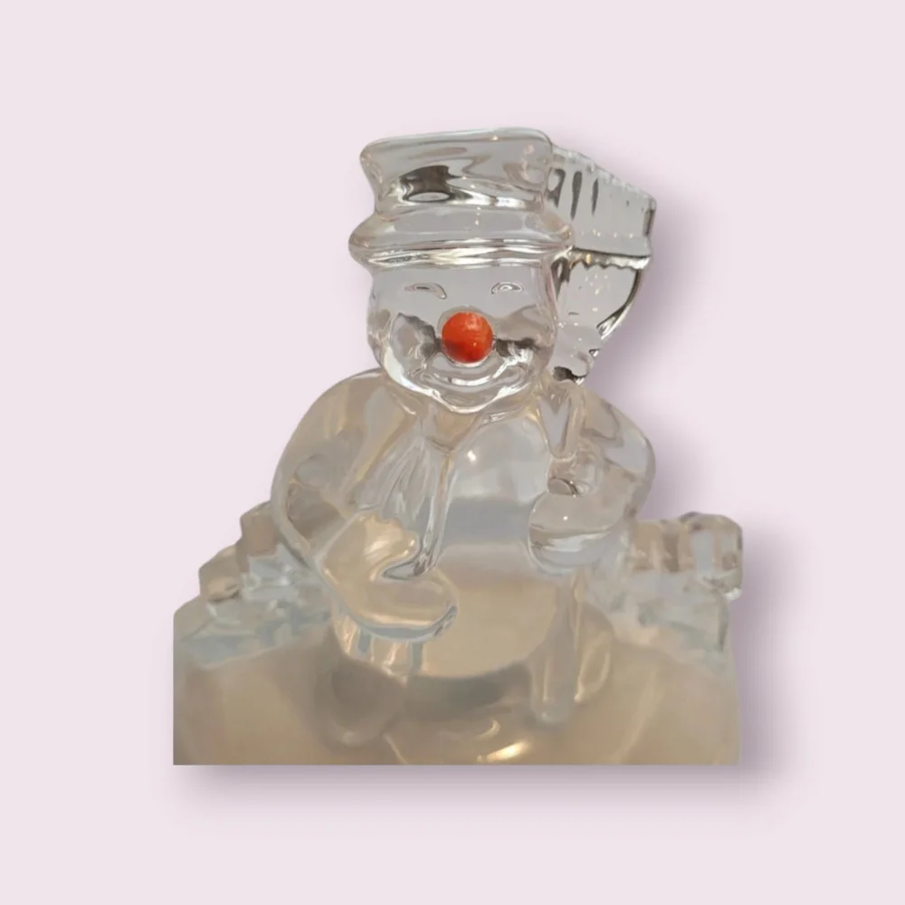 Cristal d'Arques Musical Frosty the Snowman Figurine Clear Vintage Original box